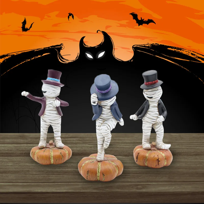 

3pcs/set Resin Mummy Dancing Figurine - Halloween Pumpkin Decor for Party & Home