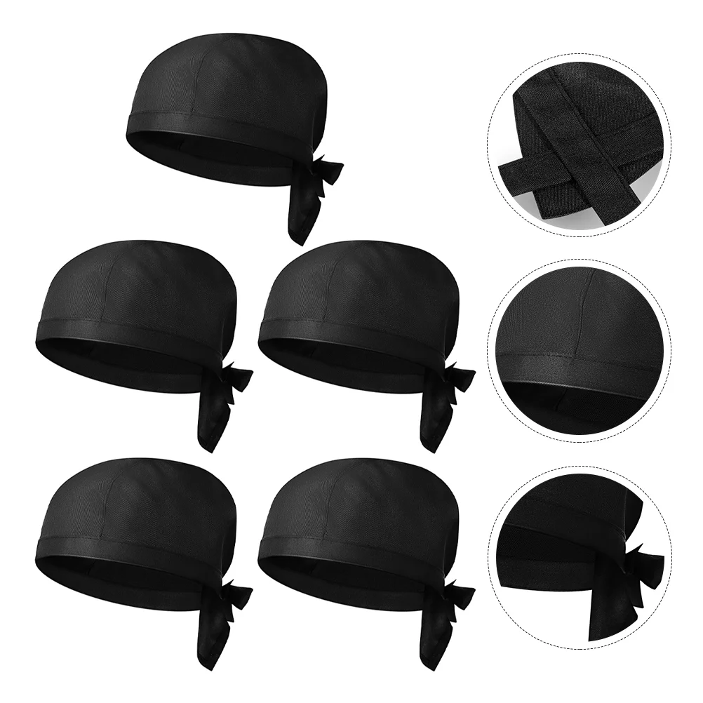 Unisex Cotton Chef Hat for Cooking, Chapéus profissionais, Cozinha de impressão, Uniforme de cozinha, Restaurante, Preto, 5 pcs