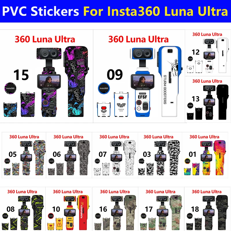 PVC Stickers For Insta360 Luna Ultra Camera Colorful Decals Anti-scratch Protective Film Full Body Frame Refit Skin Accessories