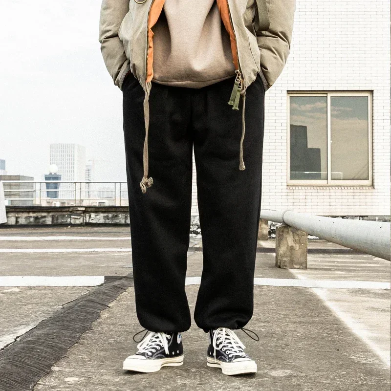 Thickened Plush Warm Sports Youth Men's and Women's Loose Solid Black Light Gray Casual Flannel Pocket Harlan Pants