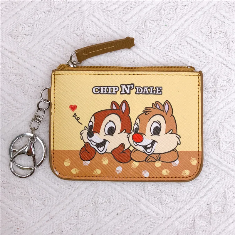 Disney-monedero de PU con diseño de ardilla para niño y niña, tarjetero de Anime de dibujos animados, billetera Kawaii, Clips de dinero, llavero,