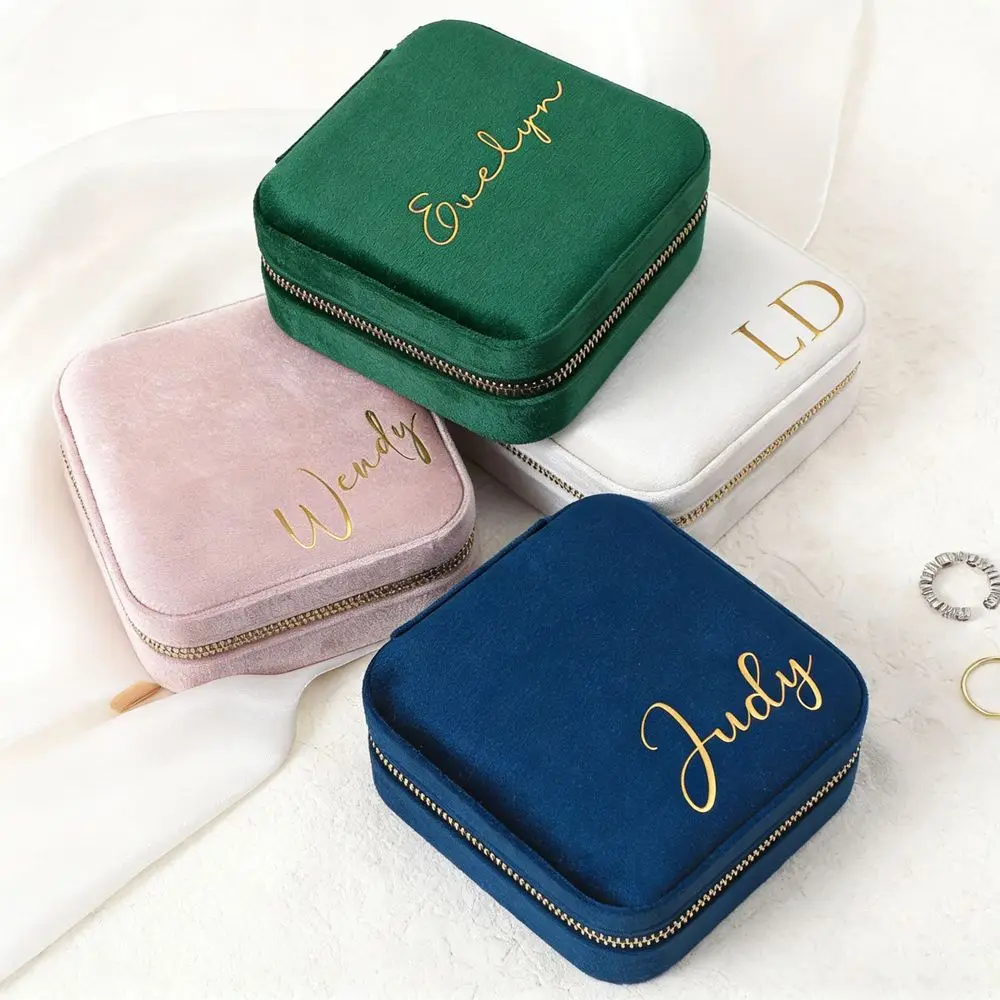 

Personalized Jewelry Box Velvet Travel Case Surprise Gift for Her Wedding Bridal Shower Party Bridesmaid Gift Birthday Favor