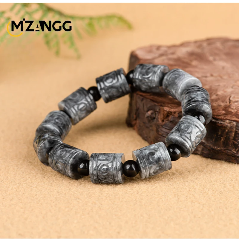 

Natural Myanmar Jadeite Carved LuLutong Hand String Hand-carved Men's and Women's Fashion Transfer Bracelet Lucky Charm Gift