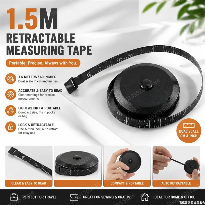 1.5M 60In Retractable Measuring Tape Dual Scale CM Inch Auto Lock Portable Accurate For Sewing Tailor DIY Home Craft
