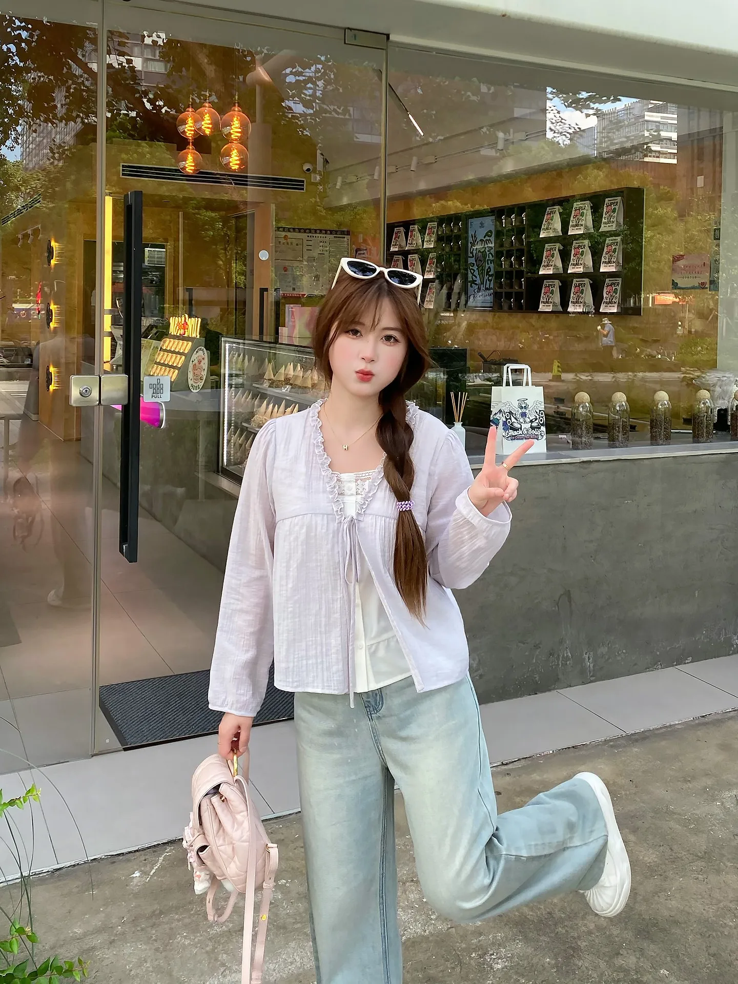 

Purple Texture Layered Taro Mud irt Women's Early Autumn Long Sve Casual Loose Fit Breathable V-ne Single Piece