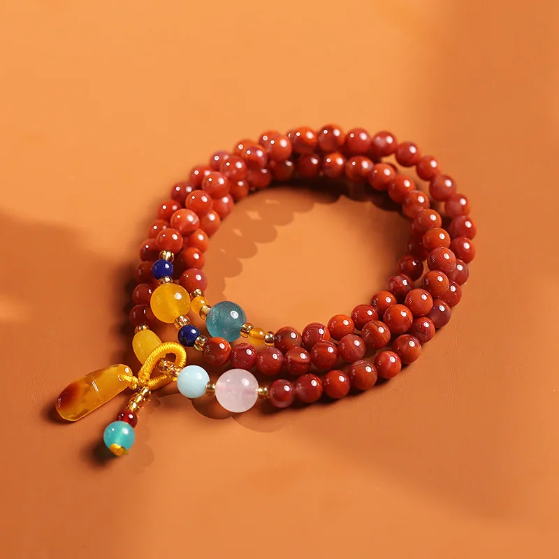

Natural Three-Circle With Amber Pendant, Ethnic Style Multi-Circle South Red Agate Bracelet For Men And Women