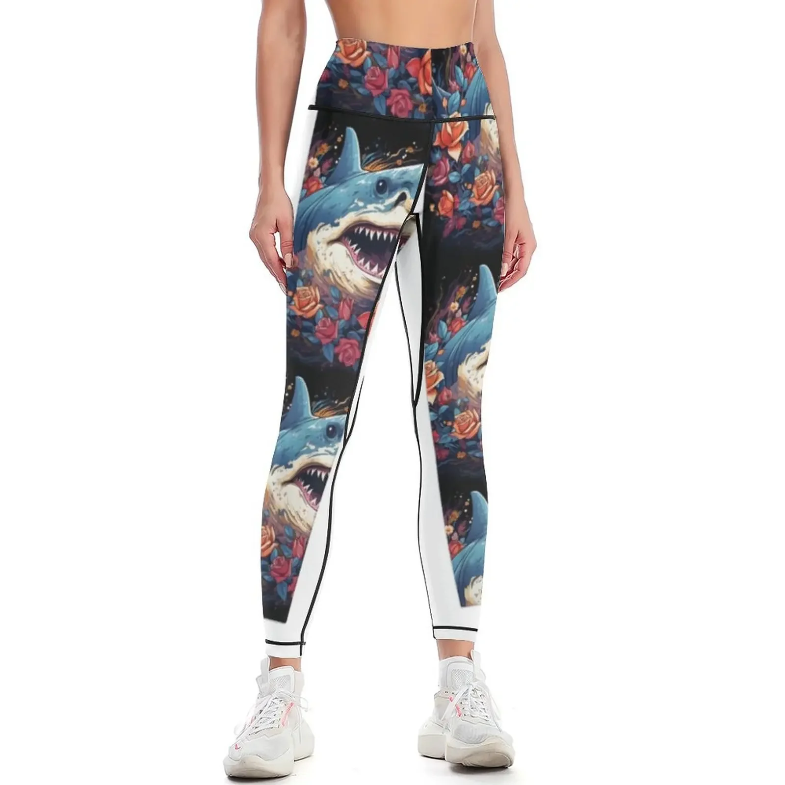 Shark And Flowers Leggings jogging pants Women's push up sportswear gym sportswear for gym Womens Leggings
