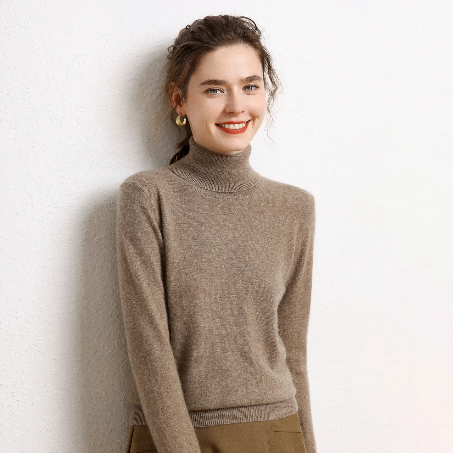 اختيار المرأة الخريف الشتاء سترة الكشمير المعنقة الأساسية أسفل البلوز عالية الرقبة عادية بسيطة 100% الكشمير تريكو الملابس القمم #3