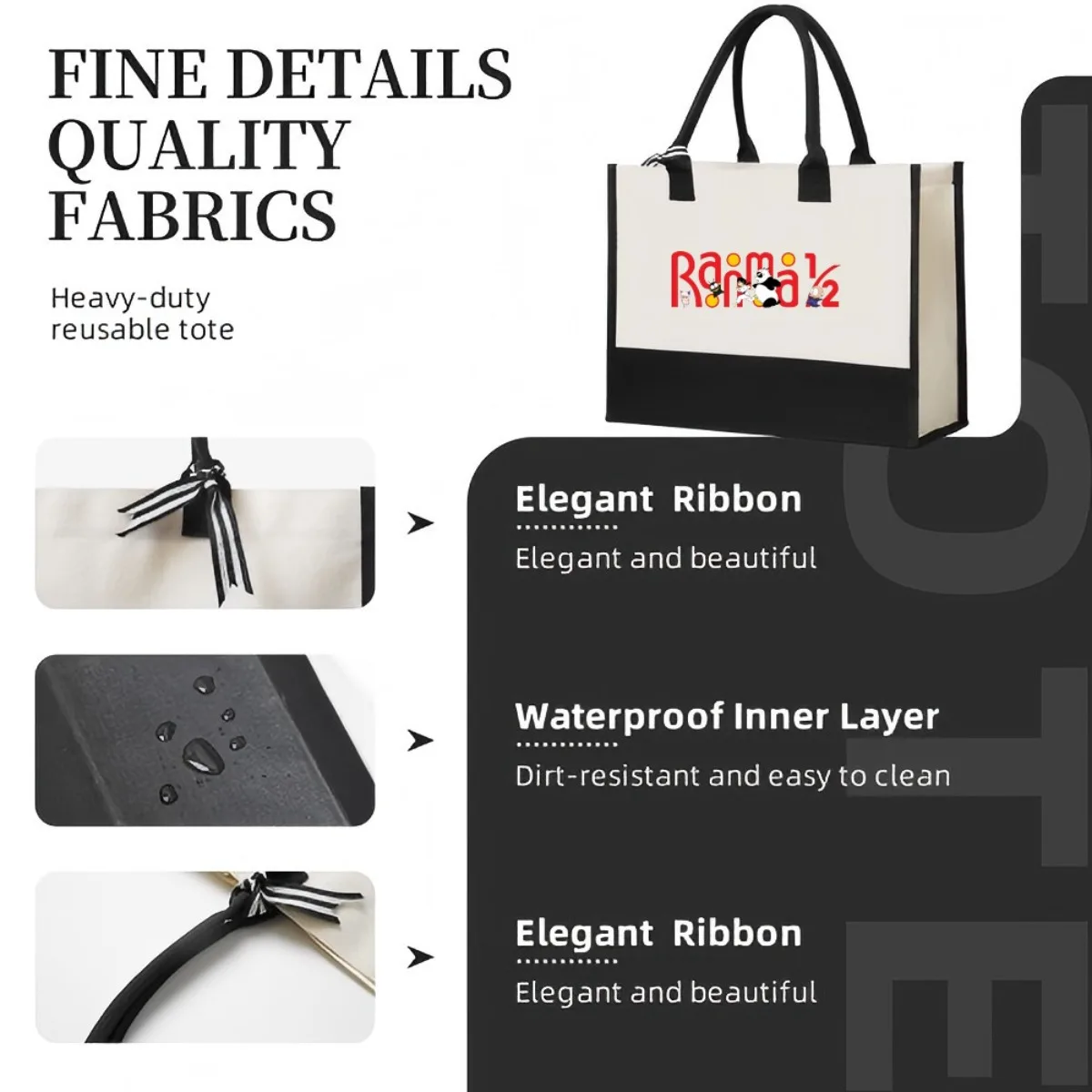 Ranma 12 شعار مضحك 2026 وصول جديد موضة عملية واسعة قابلة لإعادة الاستخدام حمل حقيبة نمط طباعة 2 لهجة الثقيلة كتف كبير