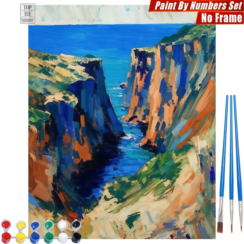 

Coastal Cliff Painting Painting By Numbers Set - Cliffs Sea Brushstrokes Room Decor Valentine's Day Gift For Girlfriend
