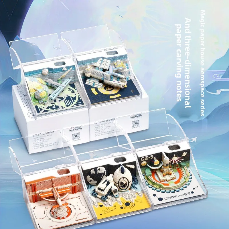 Seri Dirgantara 3D Stereo Sobek Catatan Tempel Hadiah Dekorasi Desktop Dirgantara Model Ukiran Kertas Hadiah untuk Anak-anak