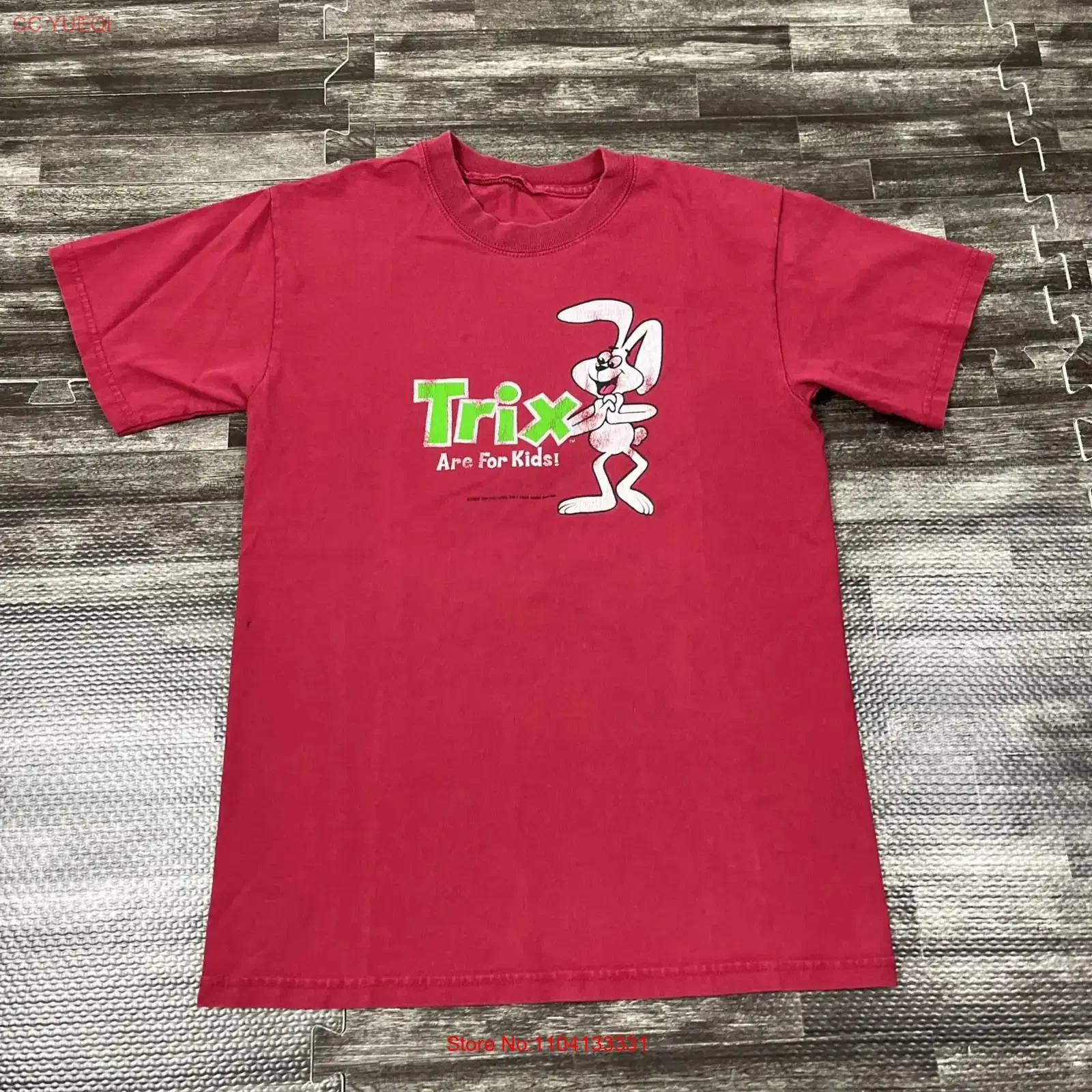 Camiseta promocional vintage Y2K Trix Cereal, roja, talla M, con efecto desgastado, gráfico vintage lavado, transpirable, suave, moda masculina.