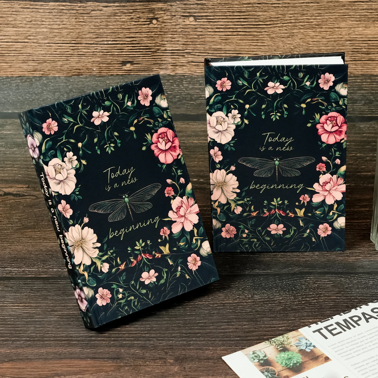 Butterfly and Flower Hard Cover Notebook with Non-adhesive Binding Horizontally Striped Inner Pages Student Diary