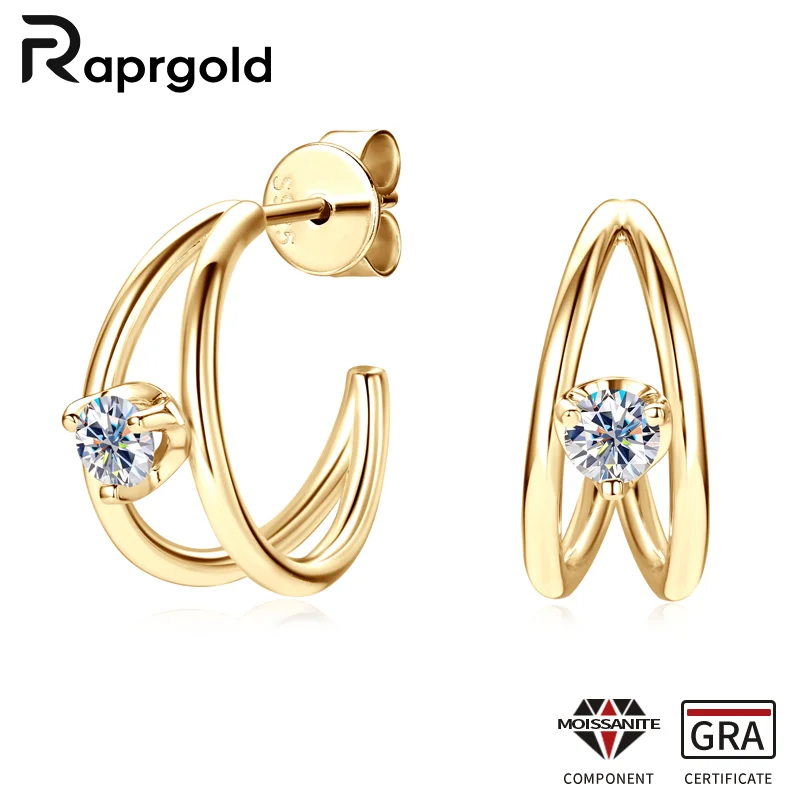 

RAPRGOLD Certificate Round Moissanite Stud Earring for Women 925 Sterling Silver Piercing Earrings Fine Jewelry Gifts Pendientes