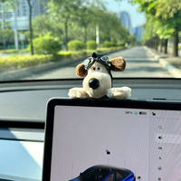 Plush doll car interior cute bow dog steering column turn signal wiper rod decorative accessories for Tesla Benz