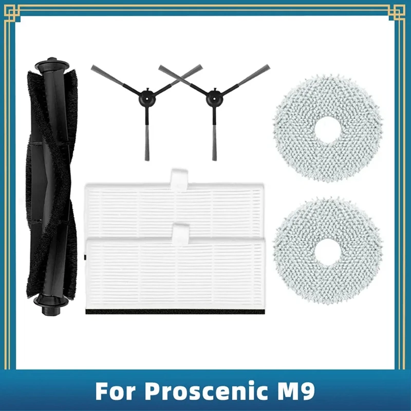 7PCS For Proscenic M9 Robot Vacuum Cleaner Replacement Accessories Main Side Brush Hepa Filter Mop Cloth Dust Bag