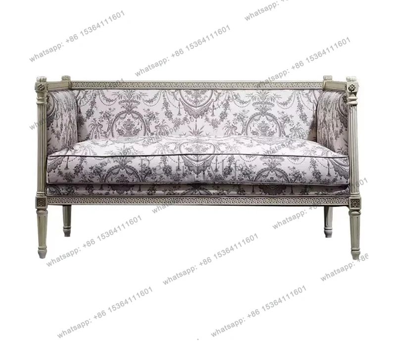 French retro solid wood sofa American simple fabric soft bag sofa European style
