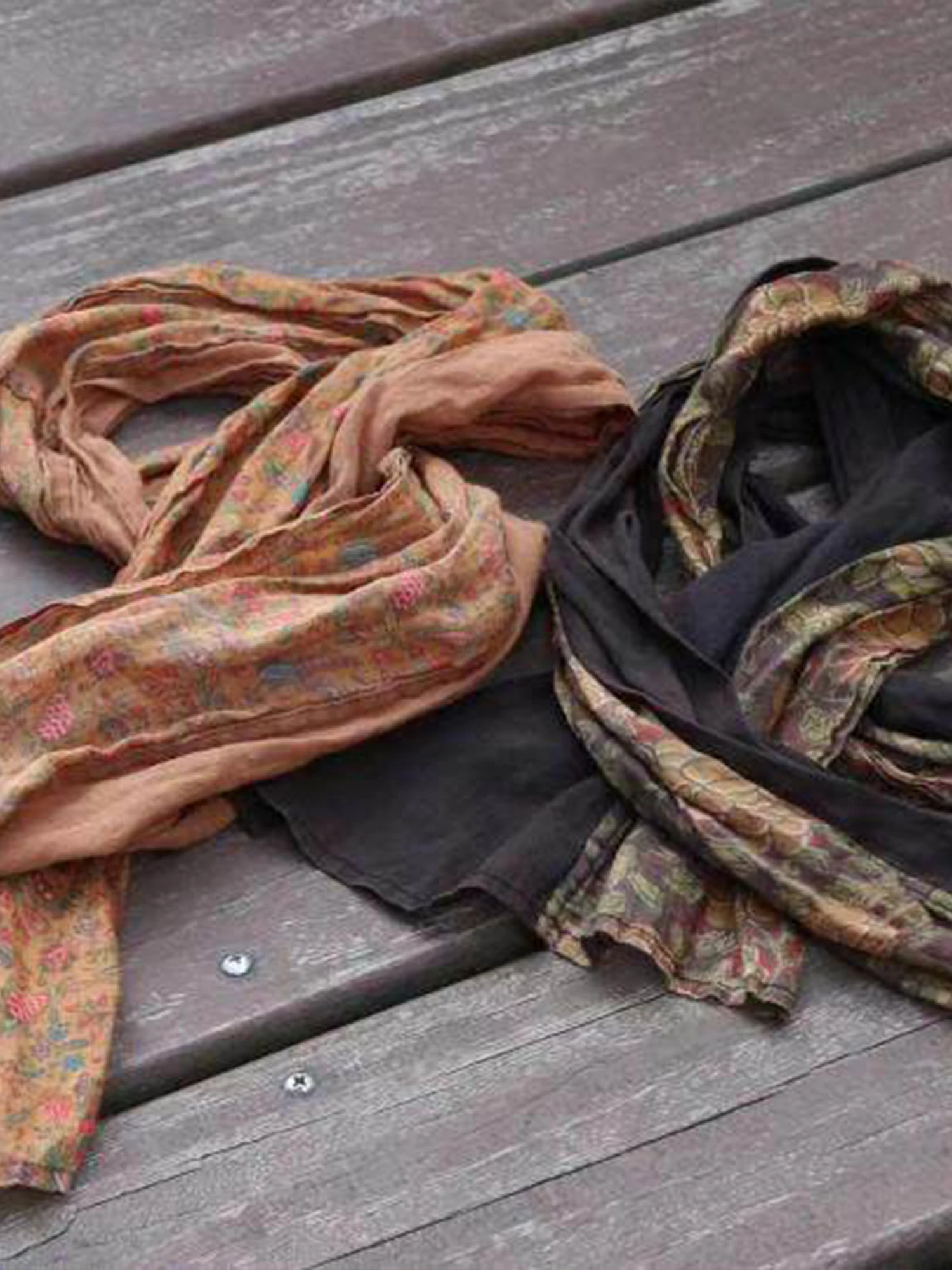 特別な2073パッチワークプリントリネンスカーフ、女性用エスニックスタイル、長方形、植物柄、花柄、秋冬春シーズン向け