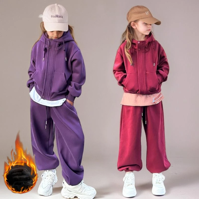 Girls Tracksuit Winter Fleece Thick Warm Hoodie Sweatpants Two Pieces 3 To 14 Y Children Clothing Set Casual Sport Kids Outfits