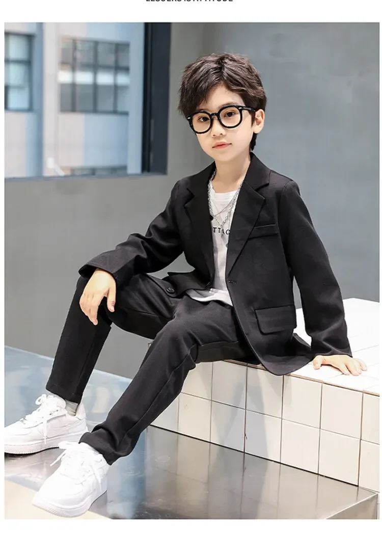 ZOETOPKID Formelle Anzüge für Jungen für Hochzeiten, Blazer, Jacke, Frühling, Herbst, Kleinkind, klassische schwarze Kleidung, Kindermantel – Detail 6