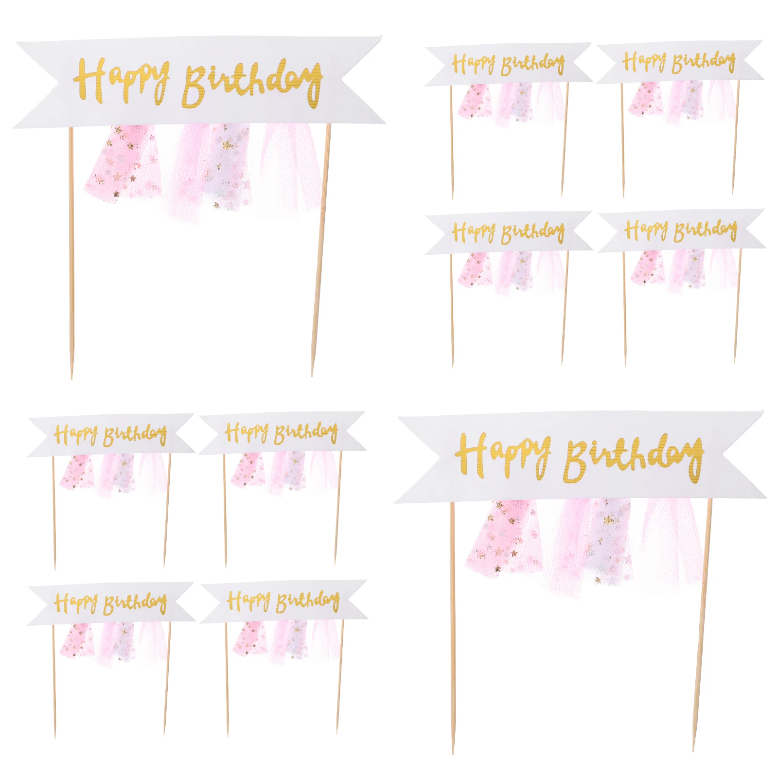 

10pcs Banner Banner Cake Decoration Birthday Cupcake Topper Party Pink Cake Picks Ornaments Celebration