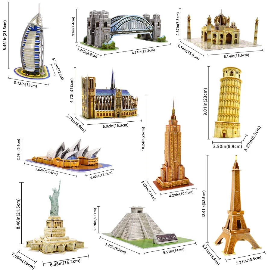 Kids Toys Cardboard 3D Paper Building Puzzle Model Toys World Souvenir White House Eiffel Tower Gifts for Children DIY Education