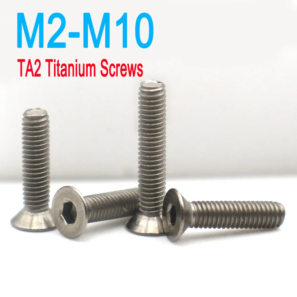 

M2 M2.5 M3 M4 M5 M6 M8 M10 TA2 Pure Titanium Flat Head Hex Socket Screws | Lightweight Rustproof Strong Bolts 2/5/10pcs