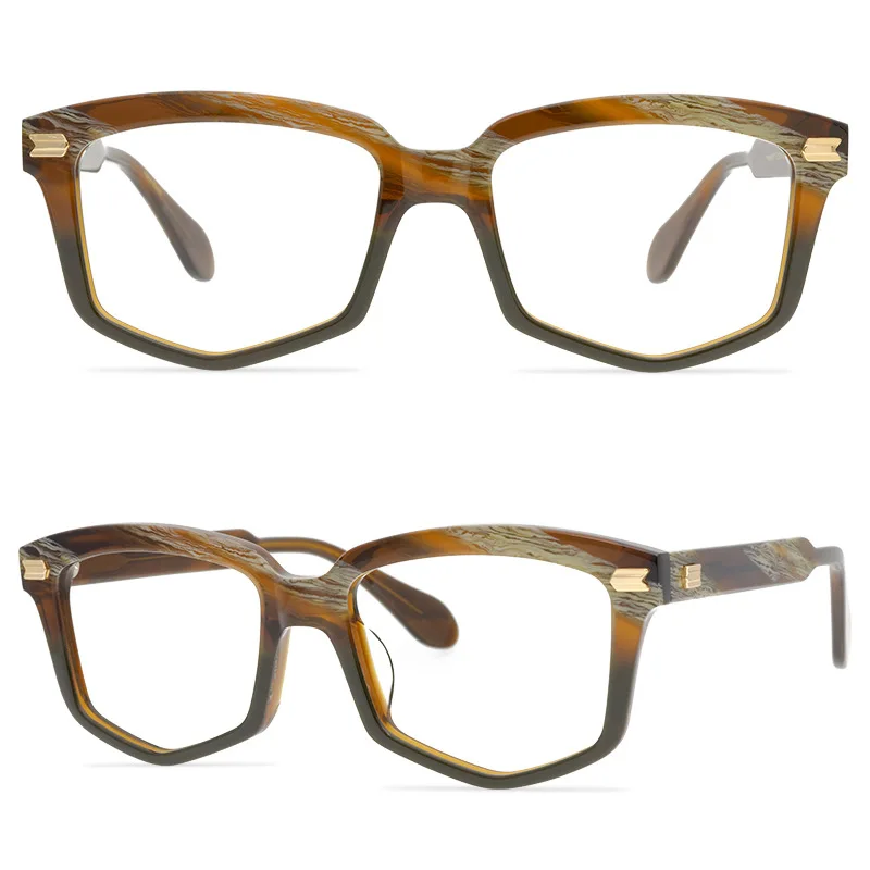 Japanese Craftsmanship Thick Design Frame Classy Cut Edge Retro Plate Glasses Frame Tortoiseshell Color Polygonal Thick Frame