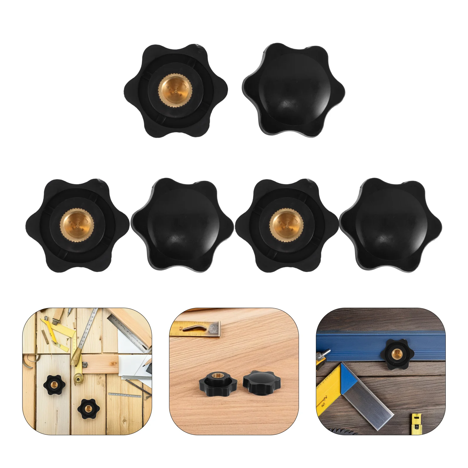 

8pcs Hexagon Head Thru Knob Plum Blossom Handle Nut Star Mechanical Thumb Nuts For Machine Tools Black Plastic Knurled Thumb Nut