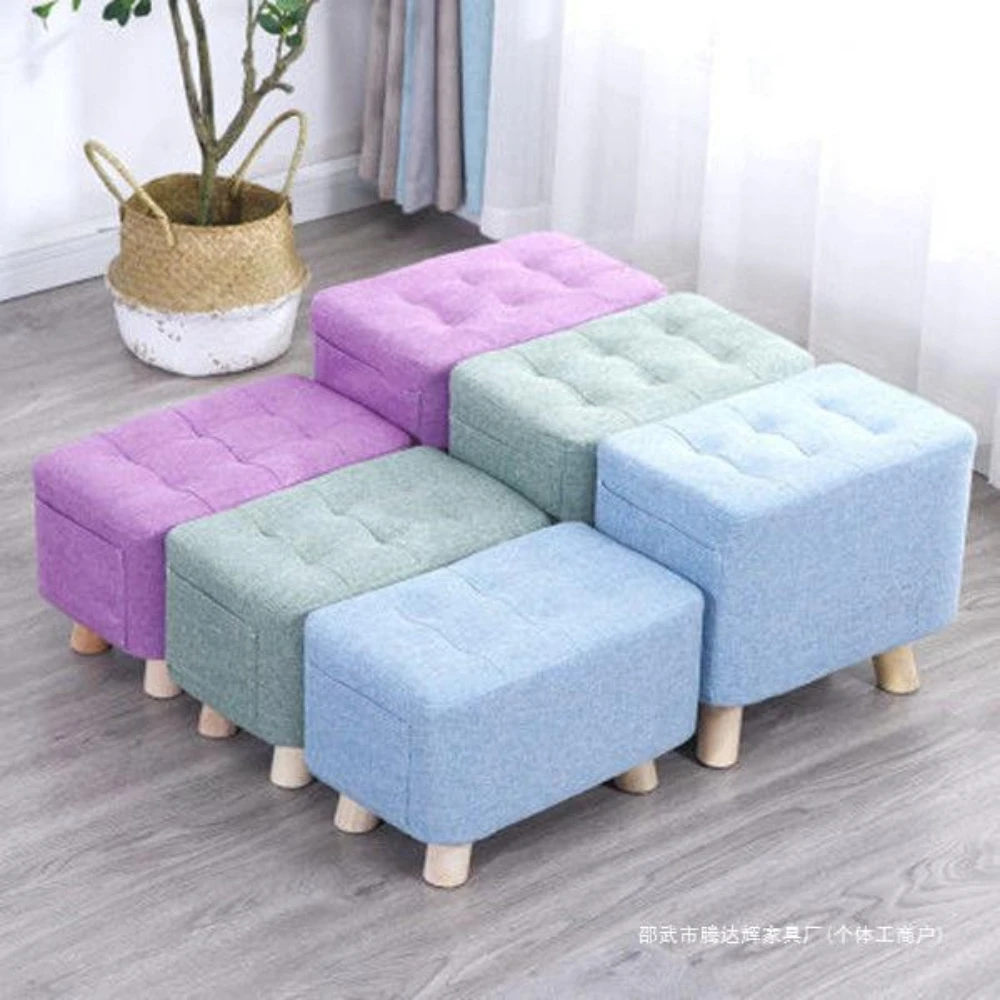 Household Shoe-changing Stool, Living Room Stool, Solid Wood Fabric, Lazy Sofa Stool, Small Bench with Legs