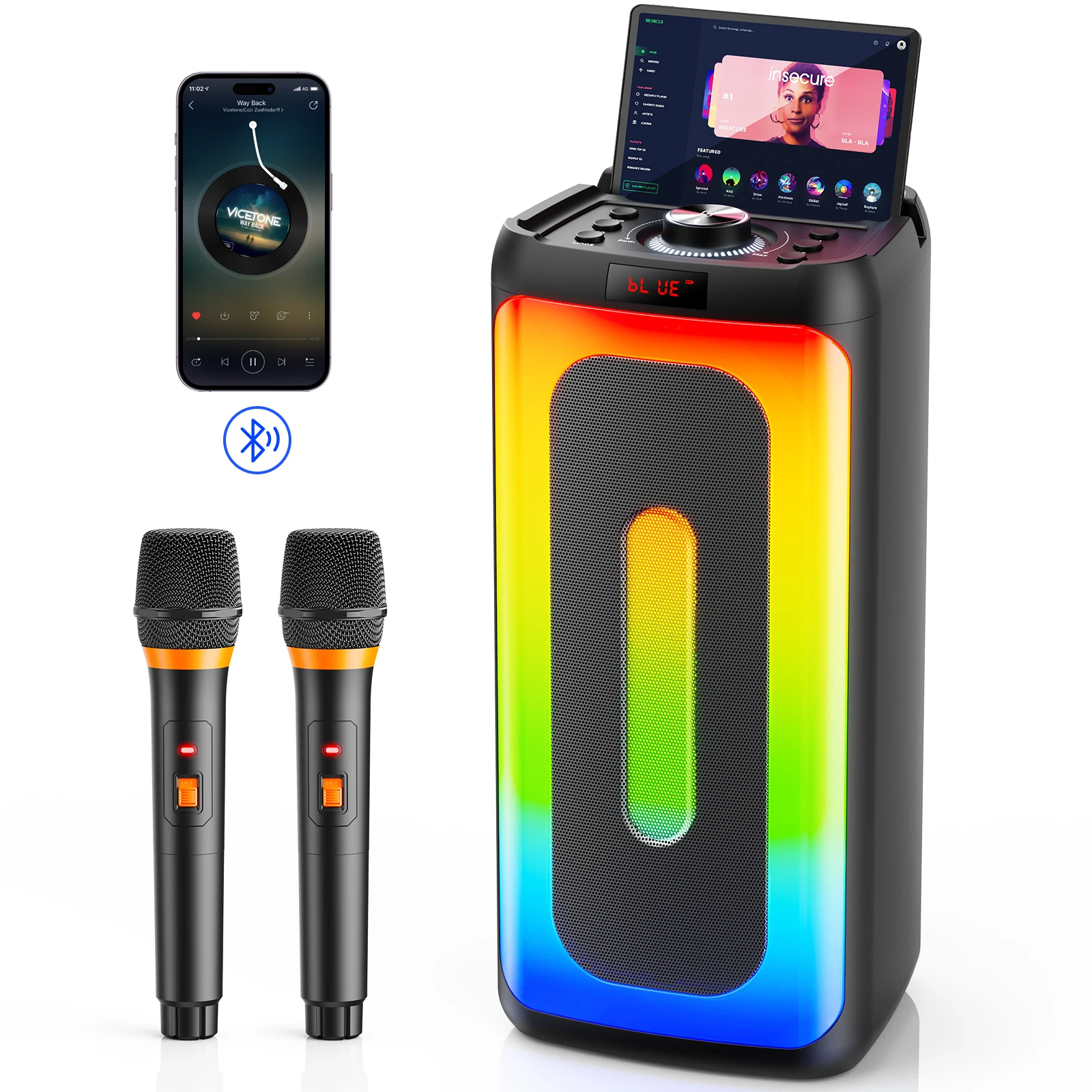 T25 Karaoke Machine for Adult, Bluetooth Speaker with Microphone, Karaoke Speaker System Home Party  with Colorful RGB Lights