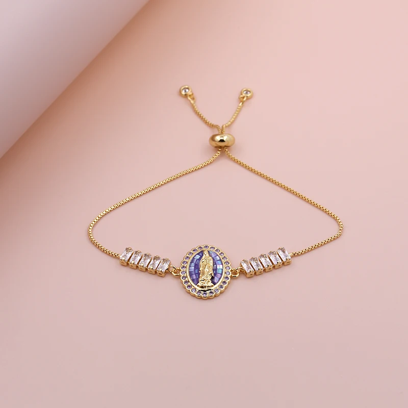 Oval Shape Shell Zircon Virgin Mary Push Pull Adjustable Bracelet 2023 Women Classic Versatile Jewelry