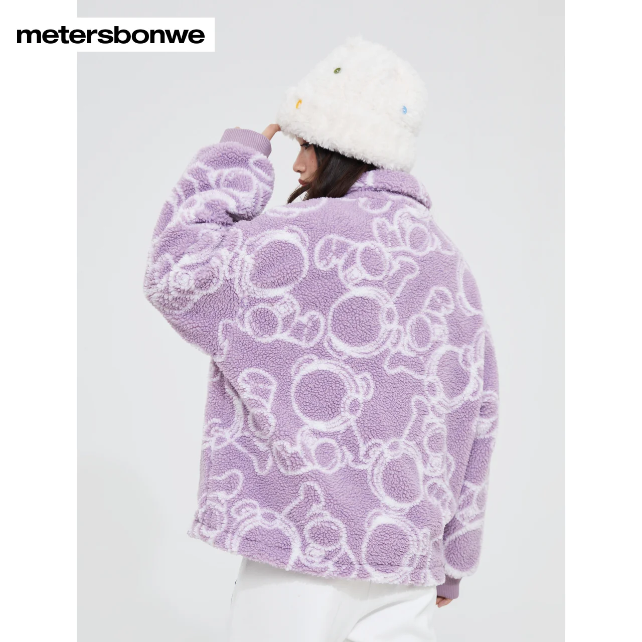 Metersbonwe-Women's Outdoor Woven Jacket  Imitation Lamb Wool Stand Collar Stylish Windproof Coldproof Warm Outerwear Winter