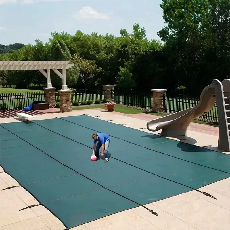 16x32 FT Pool Safety Cover Heavy Winter Mesh Cover with Strong Weight Capacity UV-Resistant Outdoor Swimming Pool Tarp