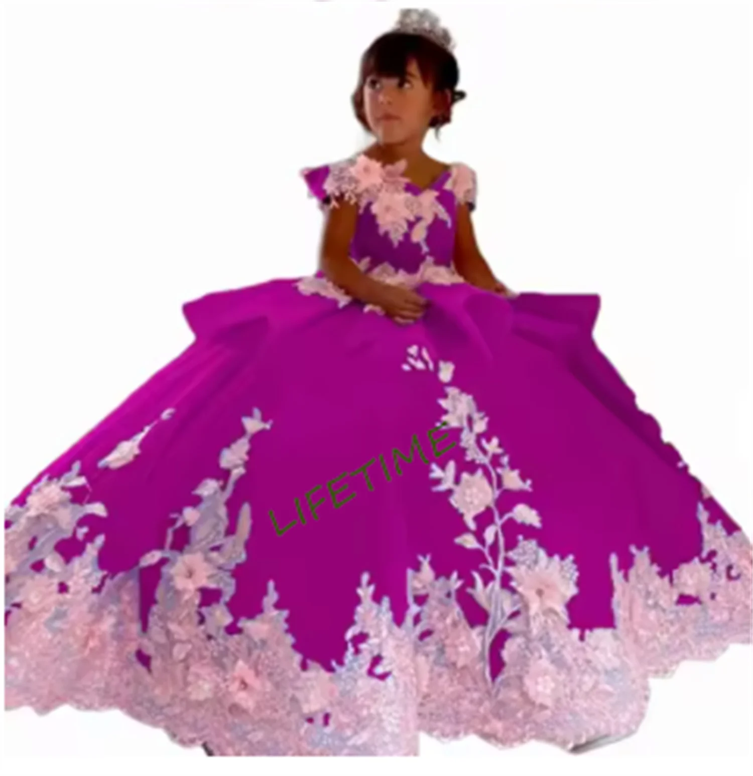 

Customizedluxurious Double Color Flower Girl Dress For Wedding Dresses Princess Ball Appliques Off Shoulder First Communion Banq