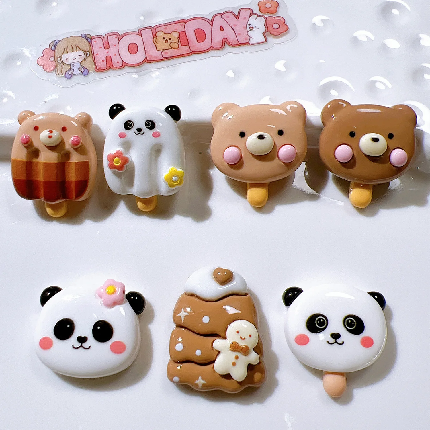 10 Pcs New Cute Cartoon  Little Bear Popsicle Series Resin Scrapbook Diy Jewelry Children Gift Hairpin Accessories A76