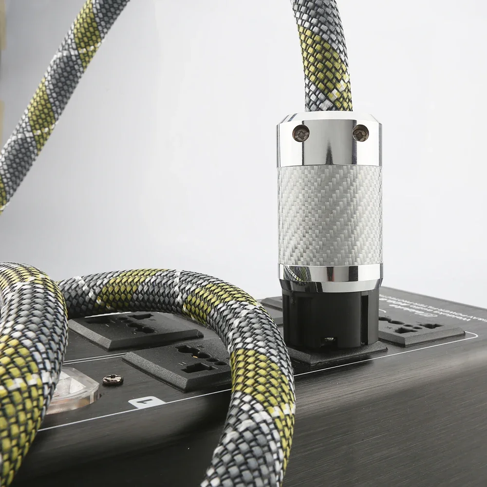 DW24 + P111 كابل طاقة تيار متردد مطلي بالفضة عالي الجودة مع ألياف الكربون مطلي بالروديوم تيار متردد قابس طاقة أمريكي كابل طاقة hifi