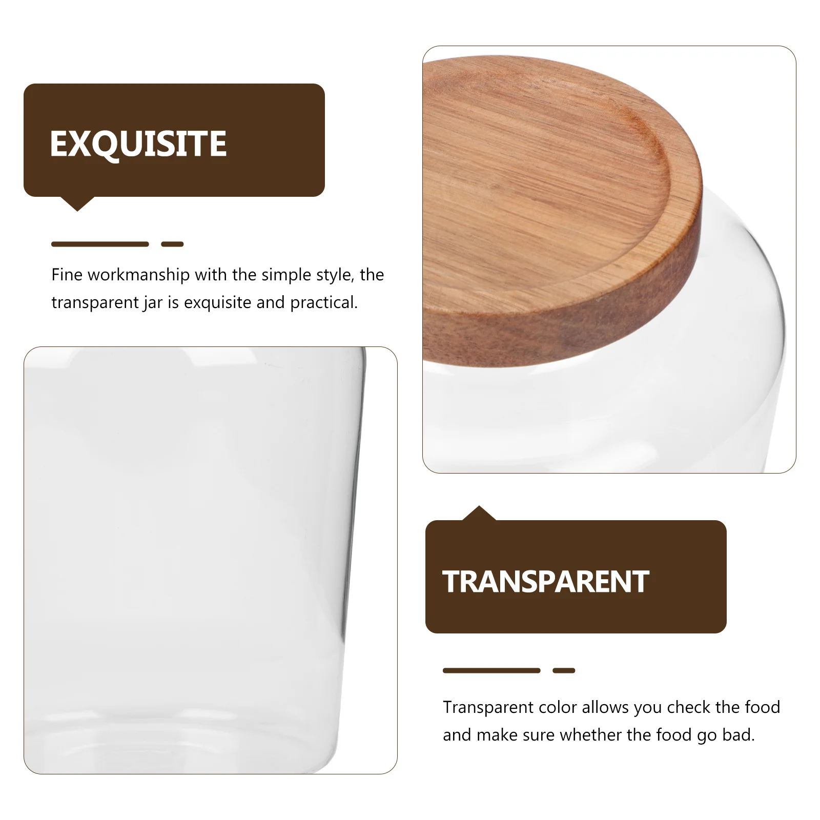 

1pcs Solid Wood Lid Storage Transparent Glass Container For Tea Cereal Candy Dried Food Kitchen Organizer Sealed Jar