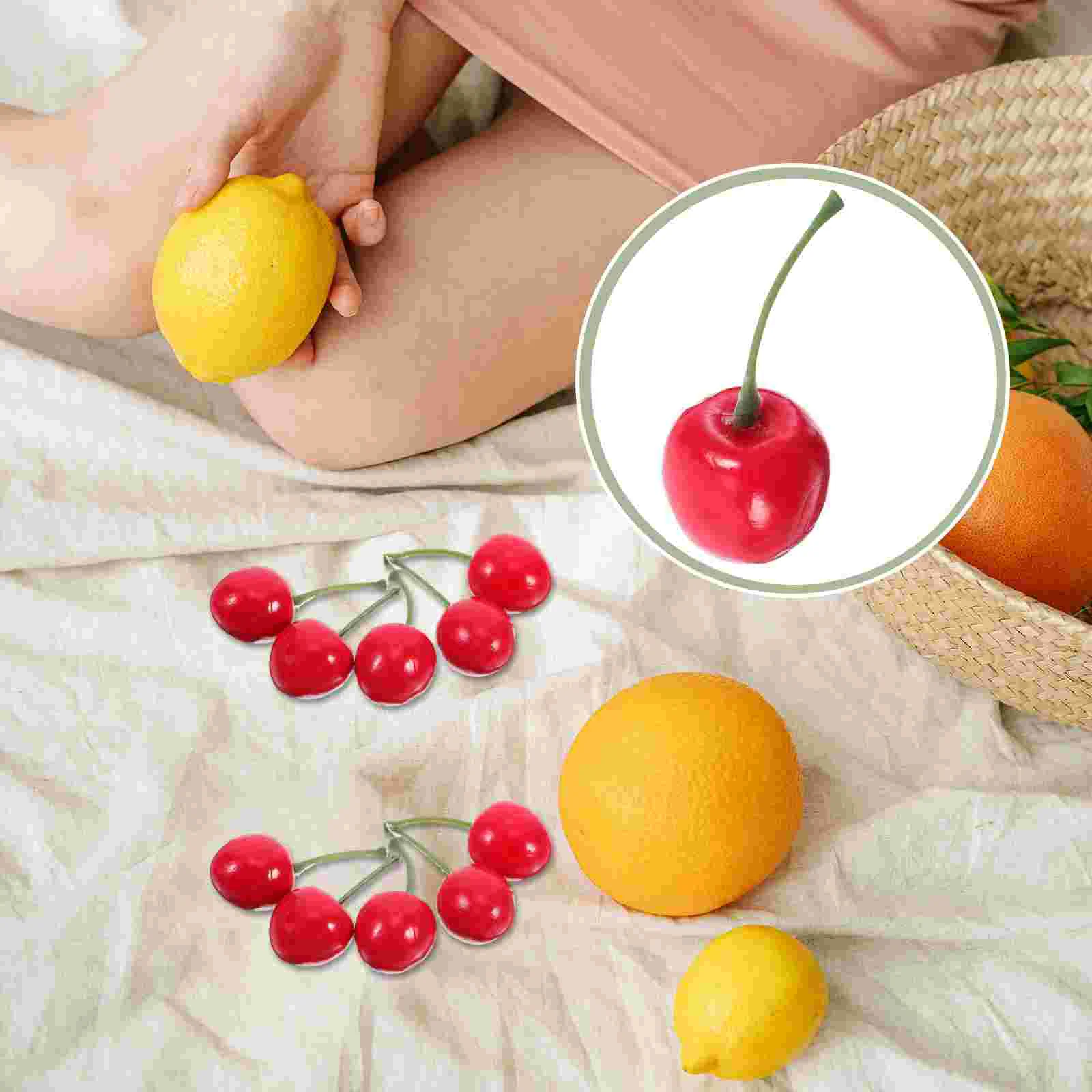 20 piezas modelo de simulación de fruta frutas artificiales para decoración realista Mini centro de mesa de fiesta de cereza roja bebé