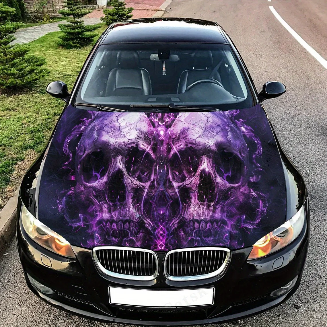 Calcomanía para capó de coche con calavera púrpura de calle Hardcore, pegatina autoadhesiva de PVC para capó, decoración resistente a los arañazos, protección, regalo de accesorios para automóviles