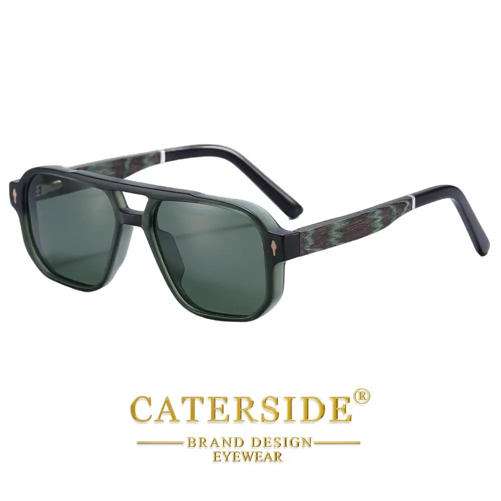 CATERSIDE Modische polarisierte Sonnenbrille für Herren, Holzbeine, flaches Doppelbrücken-Design, Sonnenbrille für Damen, Outdoor-Sommerbrille – Detail 6