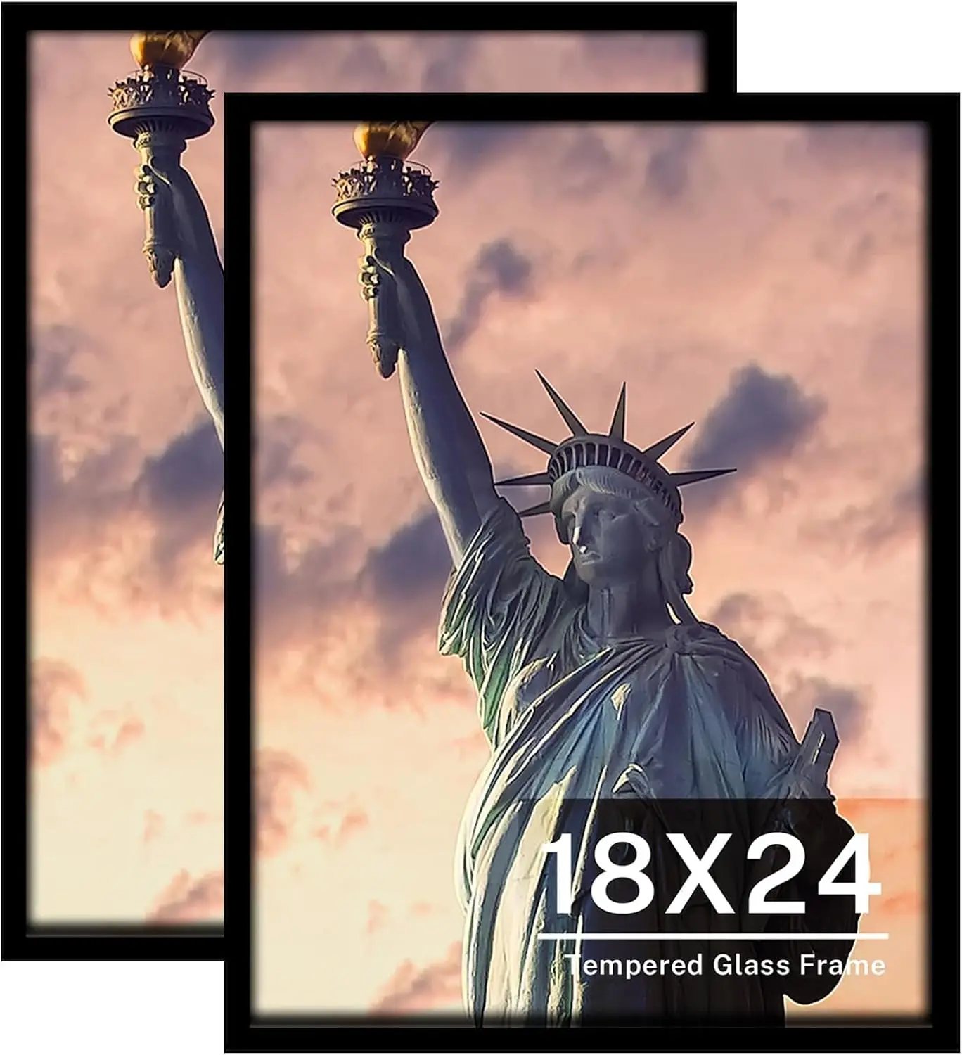 

Tempered Glass 18x24 Poster Frame Set of 2, Black Wood Photo Frame with Mounting Hardware for Wall Display - Home Office Decor