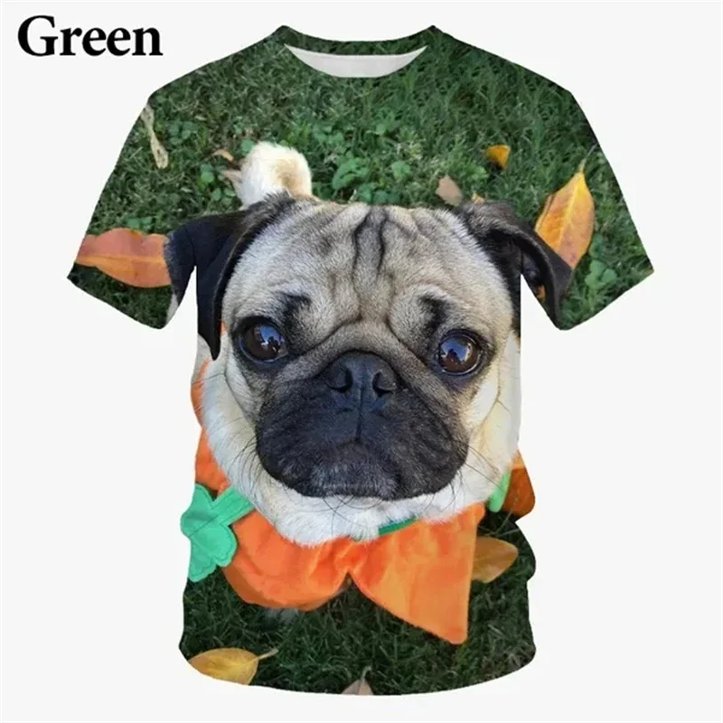 Cute and funny men's and women's short-sleeved 3D printed clothes, with boxer dog animal print, casual Japanese Harajuku style T