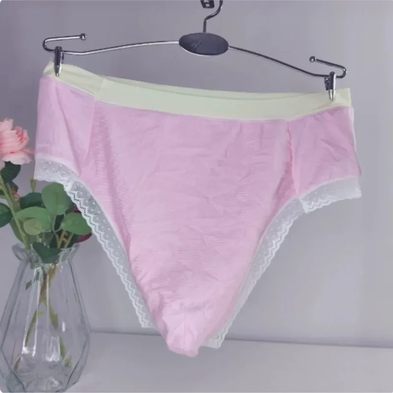 Man's Low Rise Modal Thong Briefs Cross-dressing Lace Trim Half Hip Coverage Convex Pouch Panties Sissy Soft Breathable Lingerie