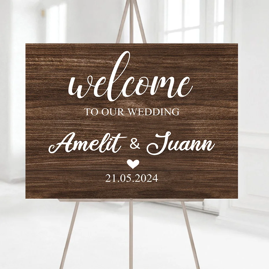 52x40cm Custom Wedding Welcome Sign Wooden Pattern KT Board Welcome Sign Baby Shower Birthday Customized Party Signs Decorations