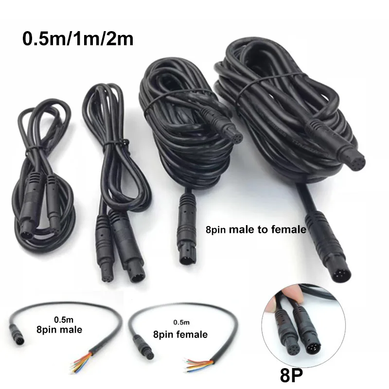 0.5m 1m 2m 8pin core Male to Female Cord Car Rear View vehicle DVR Camera Reverse connector extend Cable cord HD Monitor Wire