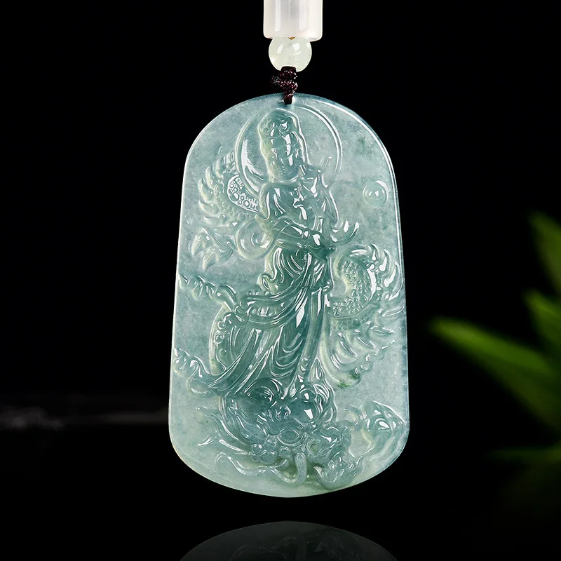 

Myanmar Emerald Real Natural Blue Water Jade Royal Dragon Bodhisattva Pendant Necklace Carved Jewelry Fashion Gifts Certificate