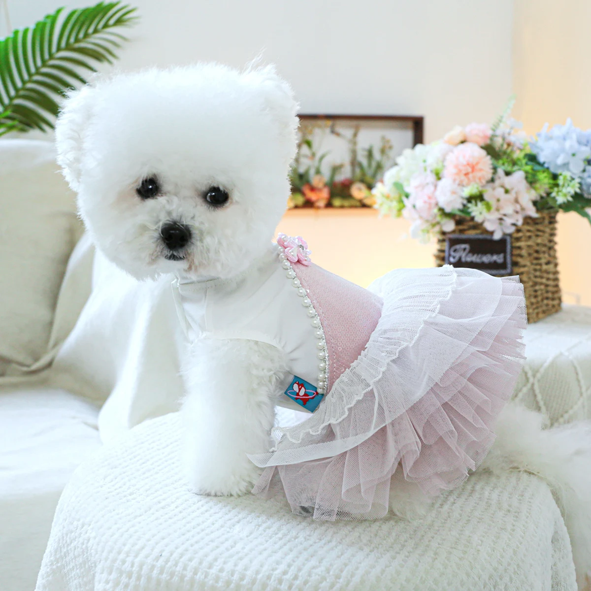 1PC Pet Clothing Spring and Autumn Pink Blossoming Buckle Wedding Dress Princess Dress Suitable for Small and Medium sized Dogs