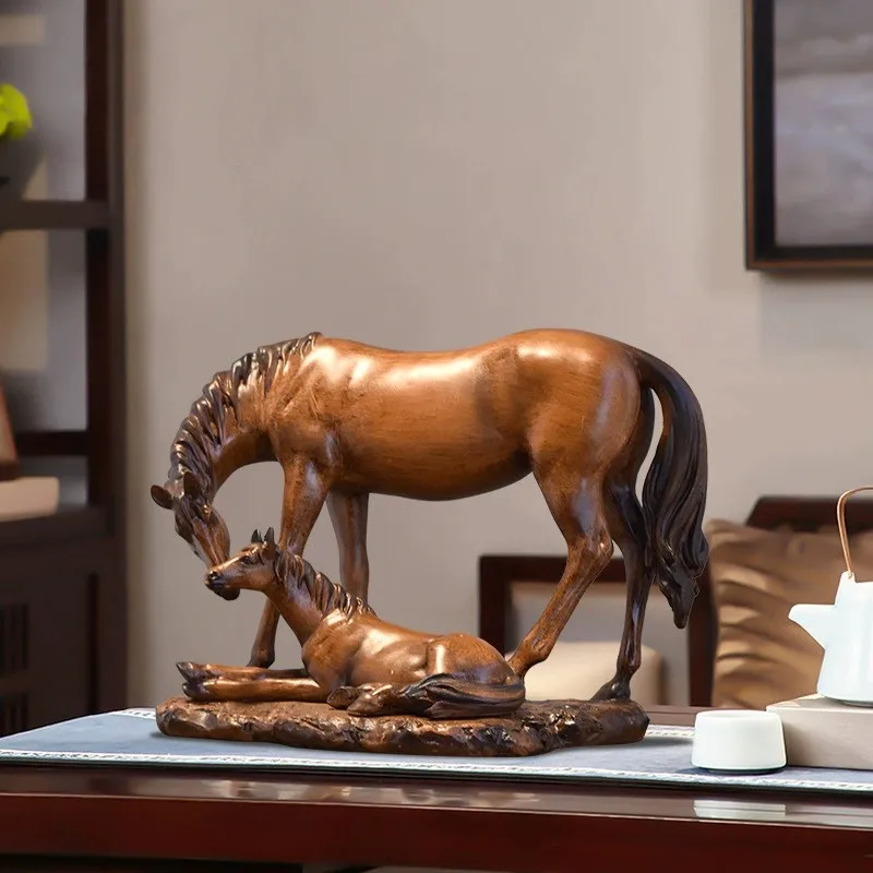 

Horse Statue Collectible Resin Family Sculpture Tabletop Ornament for Fireplace Shelf Bedroom Entrance New Year Gift