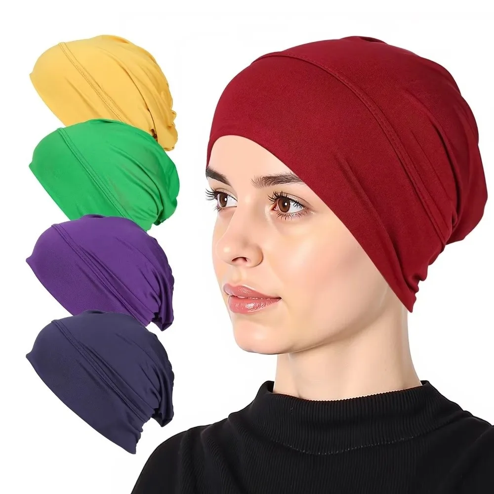 New Soft Modal Hijab Caps Elastic Wrap Style Turban Hat Bonnet Accessories Islamic Headband Hair Loss